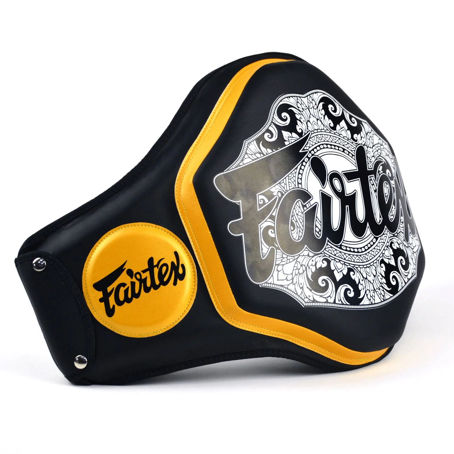 BPV3 Fairtex Microfiber Belly Pad Black-Black-Gold - Image 2