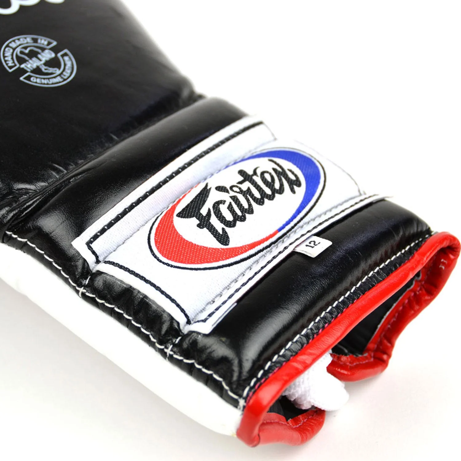 Fairtex BGL7 Mexican-Style Lace-up Training Gloves - Black-White-Red - Image 3