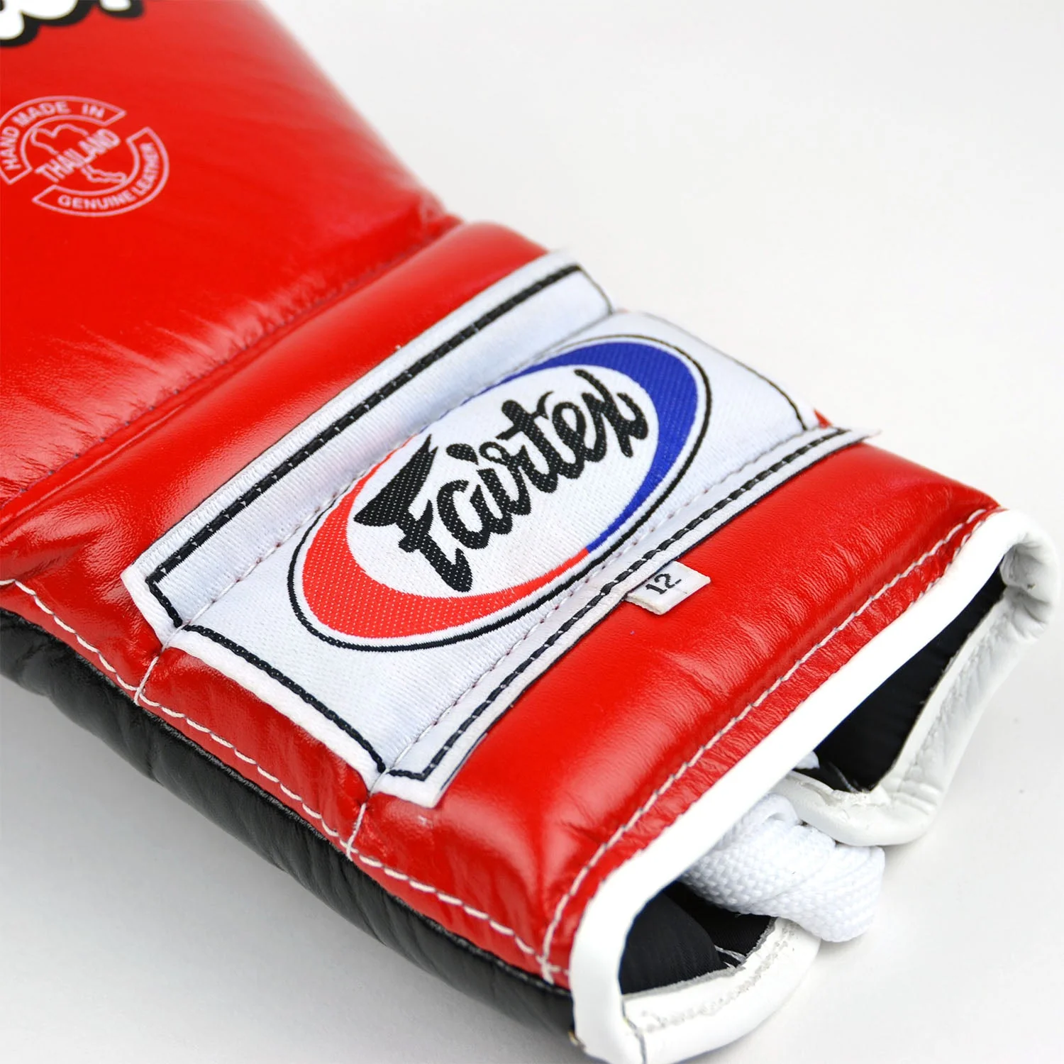 Fairtex BGL7 Mexican-Style Lace-up Training Gloves - Red-Black-White - Image 3