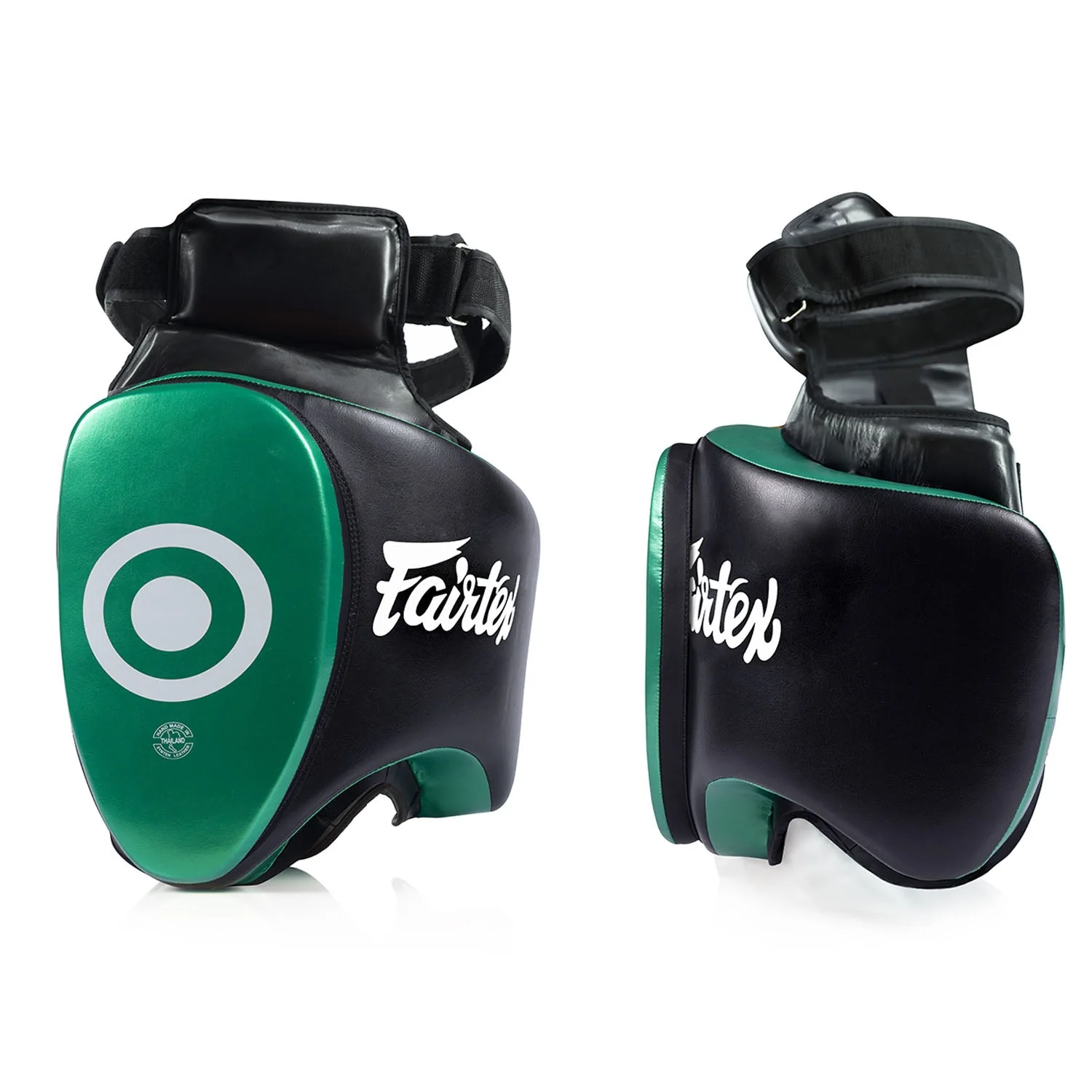 Fairtex TP5 Ultra Lite Thigh Pads - Black-Green - Image 3