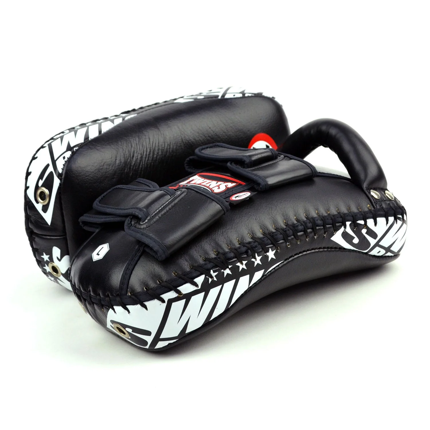 KPL10 Twins Curved Leather Thai Kick Pads Black - Image 3