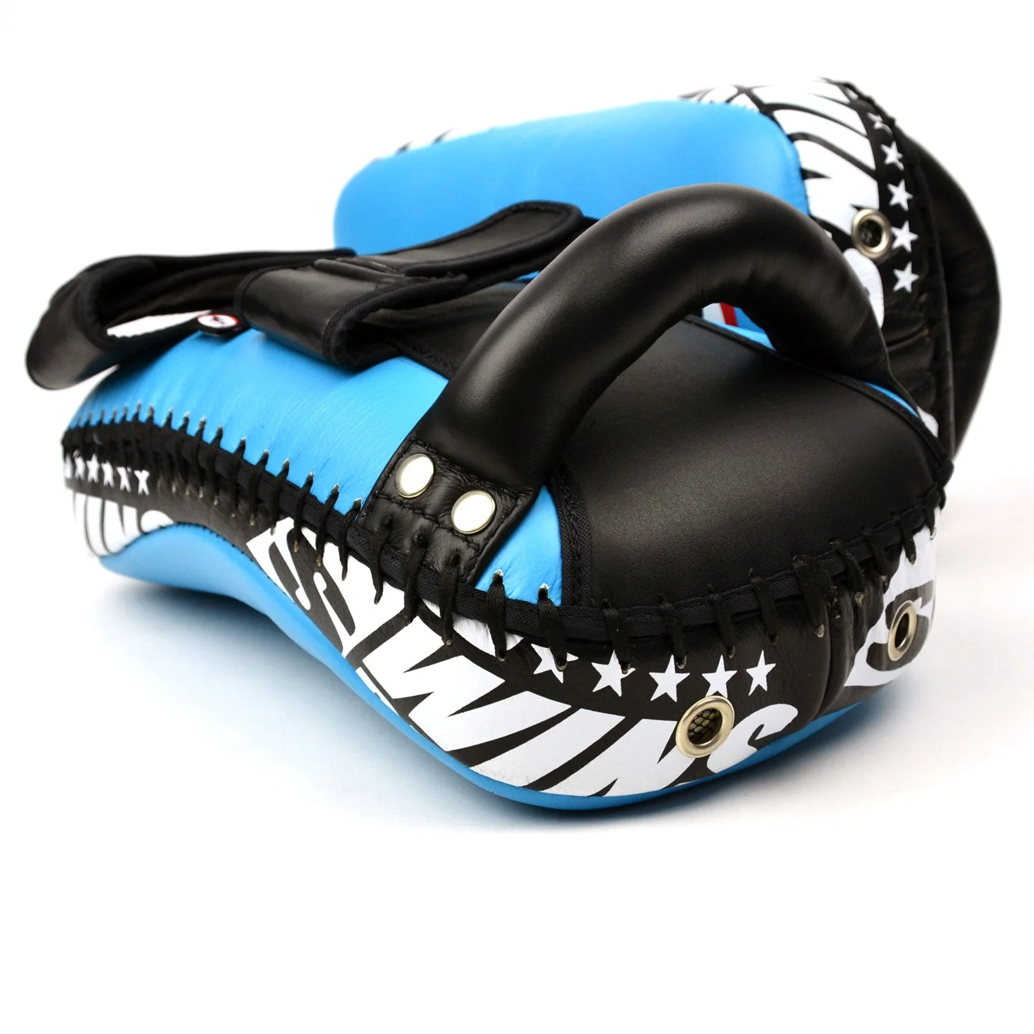 KPL10 Twins Curved Leather Thai Kick Pads Light Blue-Black - Image 4