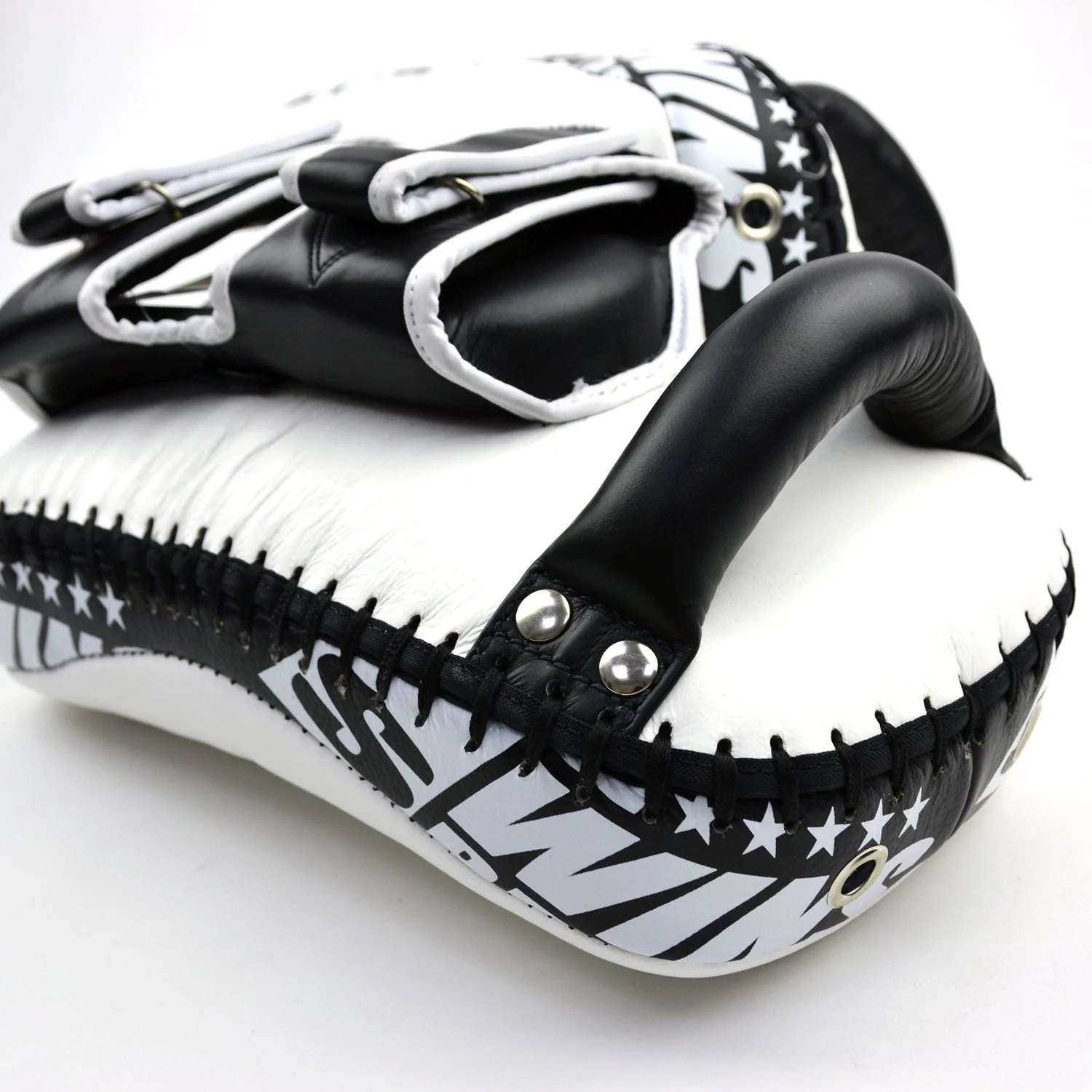 KPL12 Twins Deluxe Curved Leather Kick Pads White-Black - Image 4