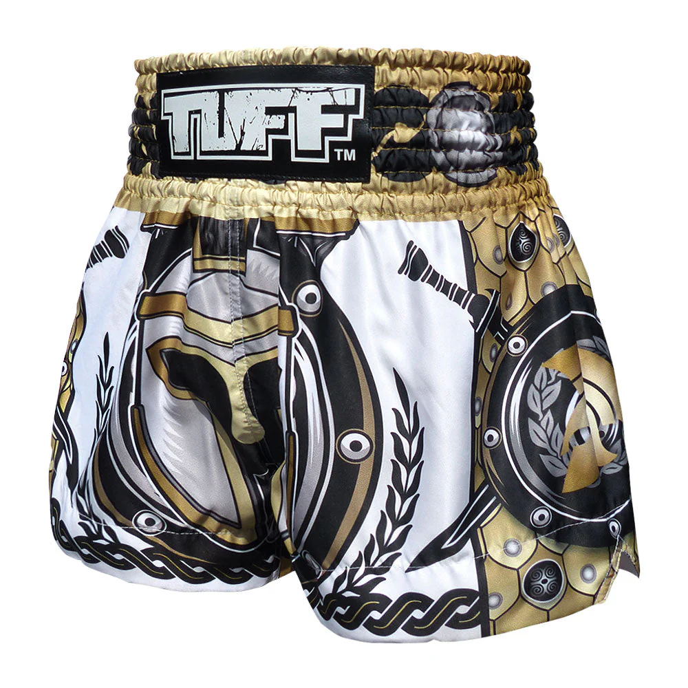 MS634 TUFF Muay Thai Shorts Golden Gladiator in White - Image 2