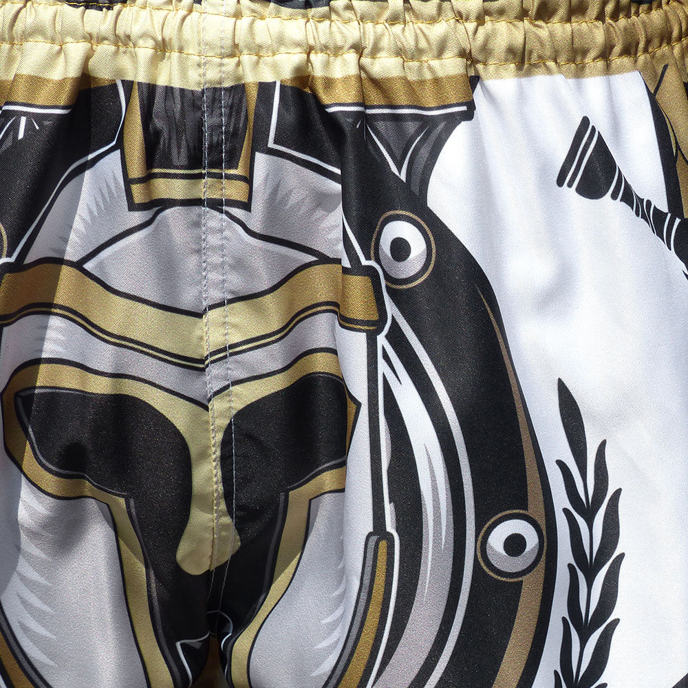 MS634 TUFF Muay Thai Shorts Golden Gladiator in White - Image 5