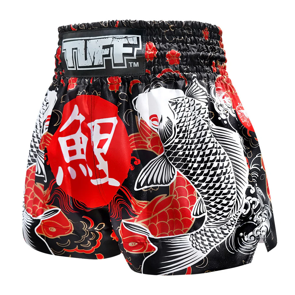 MS638 TUFF Muay Thai Shorts Black Japanese Koi Fish - Image 2