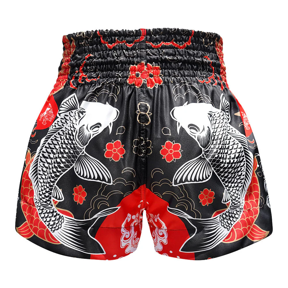 MS638 TUFF Muay Thai Shorts Black Japanese Koi Fish - Image 3