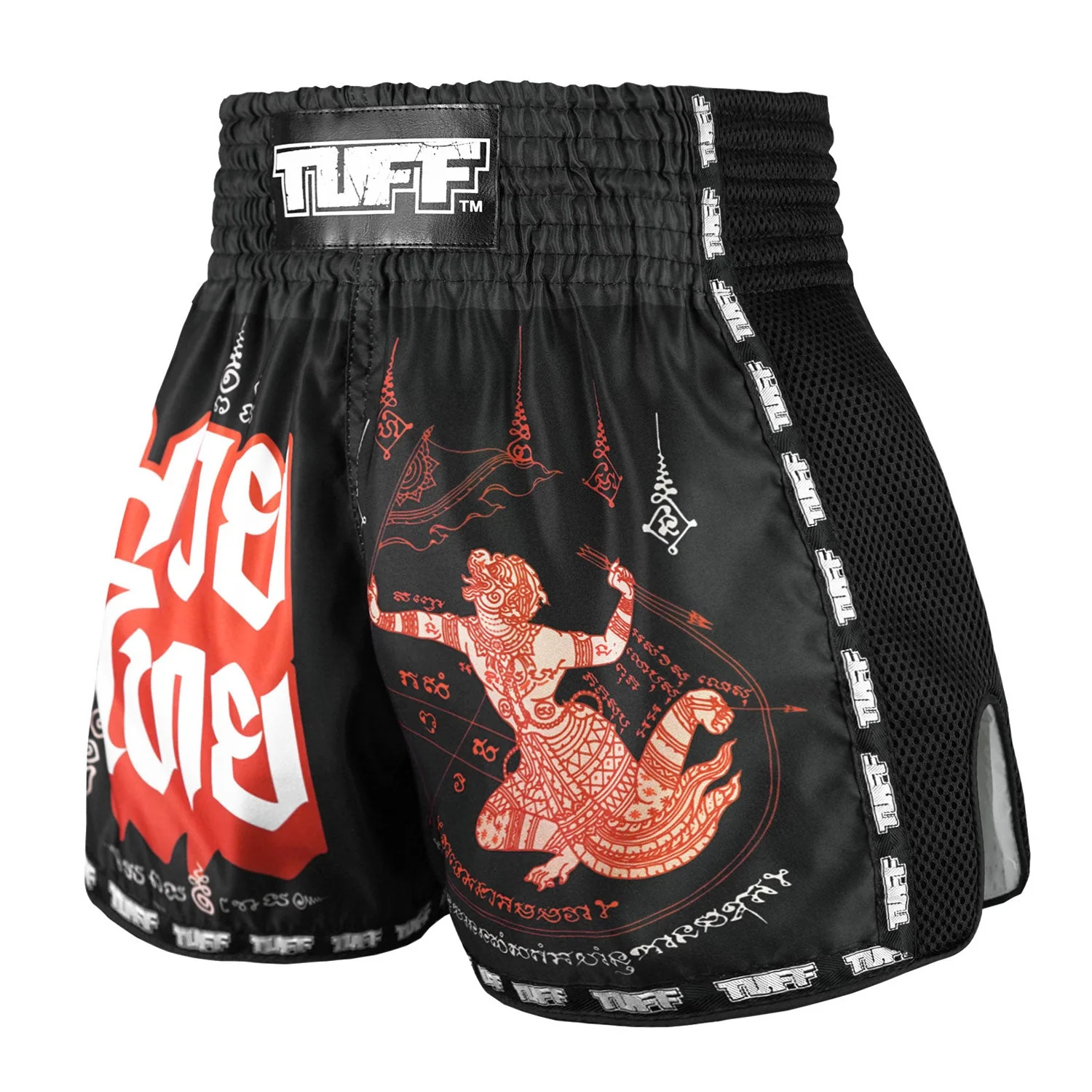 MSC102 TUFF Muaythai Shorts Retro Style Hanuman Flying Raising The Flag - Image 2