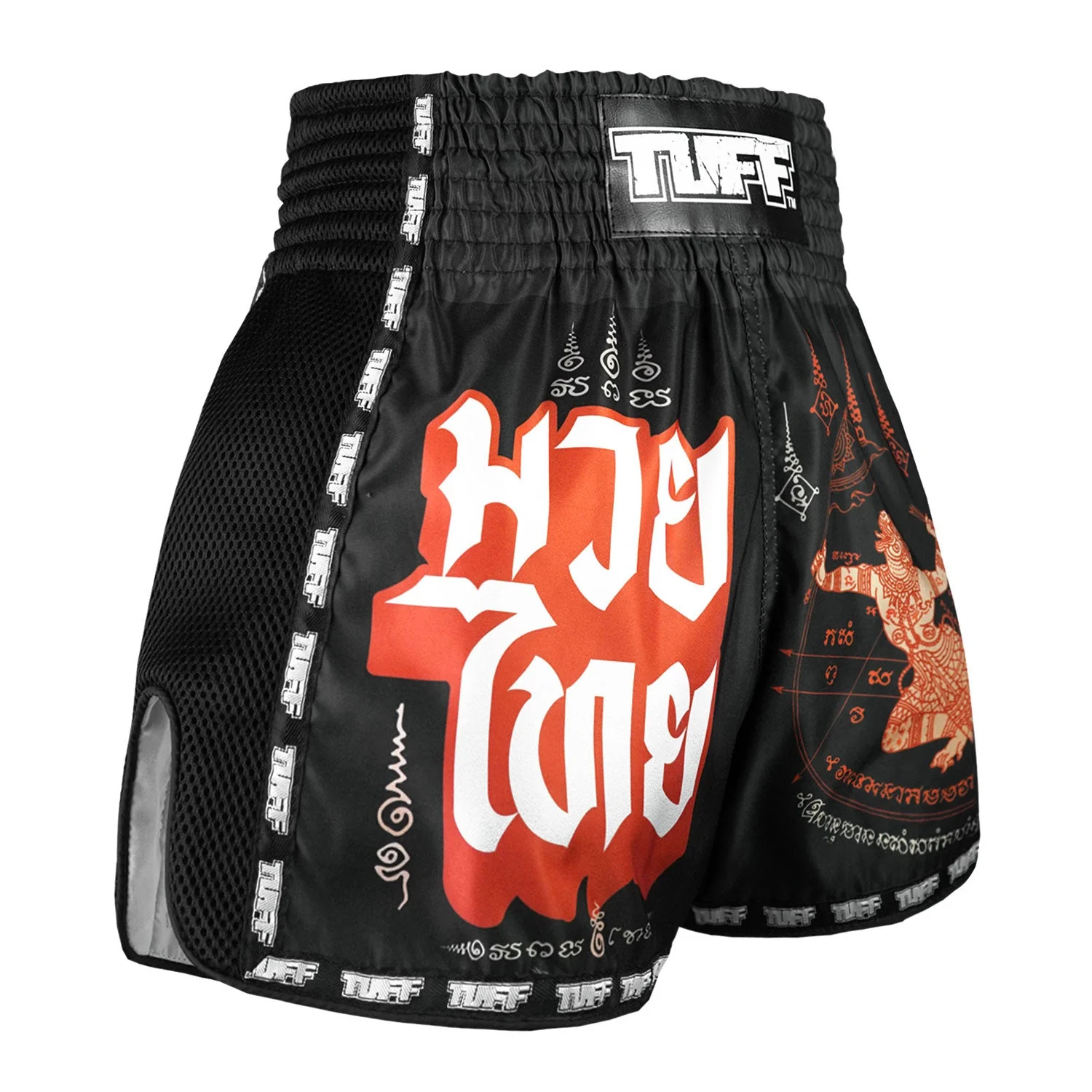 MSC102 TUFF Muaythai Shorts Retro Style Hanuman Flying Raising The Flag - Image 4