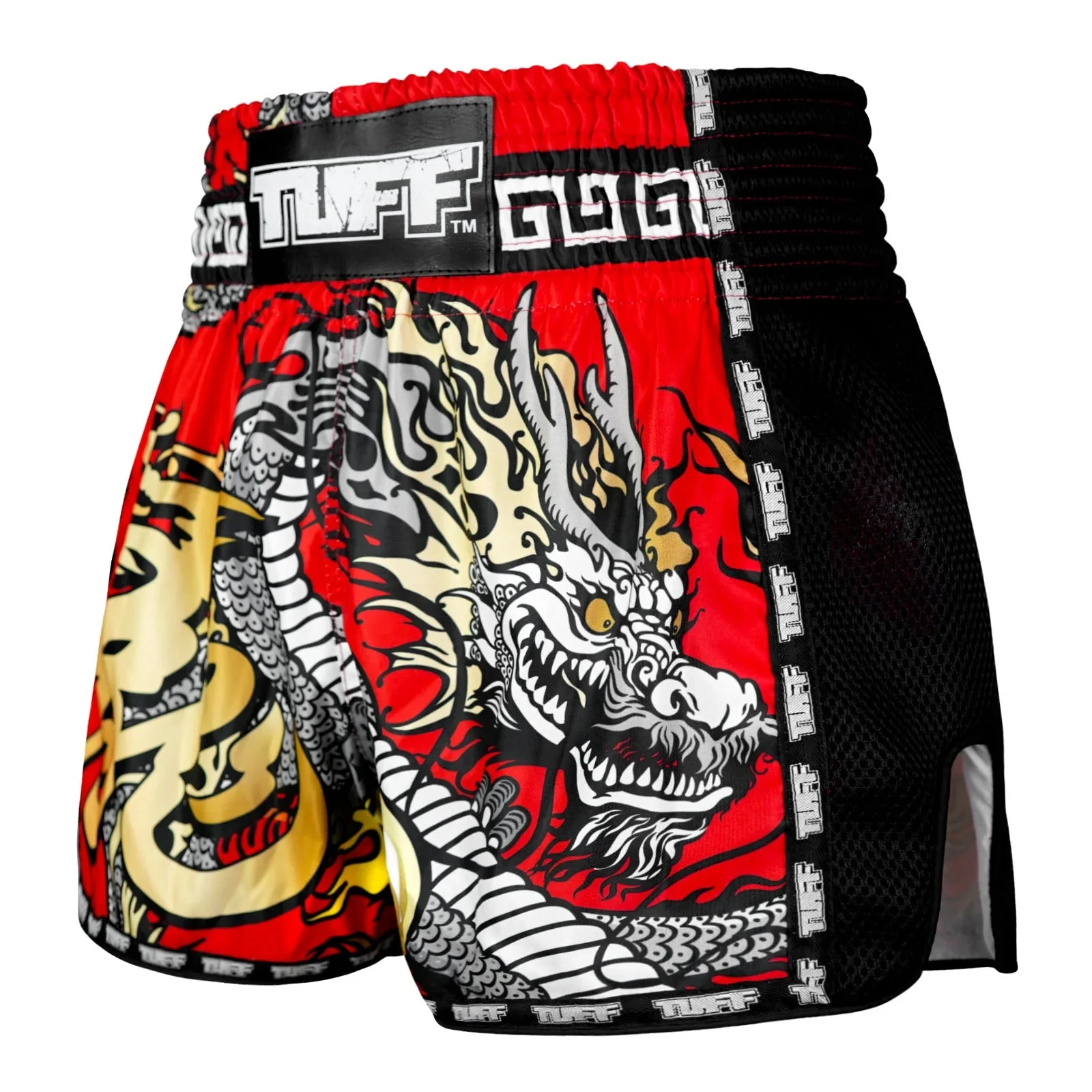 MSC116 TUFF Muaythai Shorts Retro Style Red Chinese Dragon - Image 2