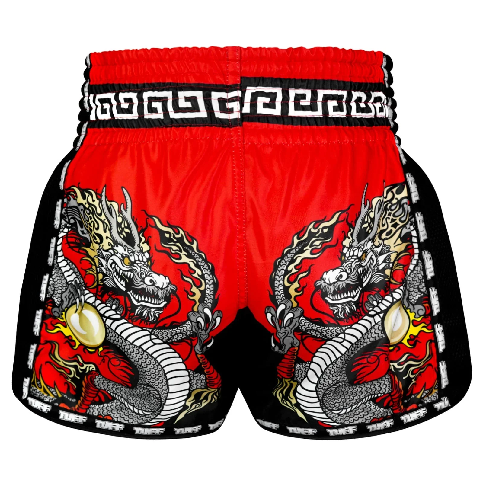 MSC116 TUFF Muaythai Shorts Retro Style Red Chinese Dragon - Image 3