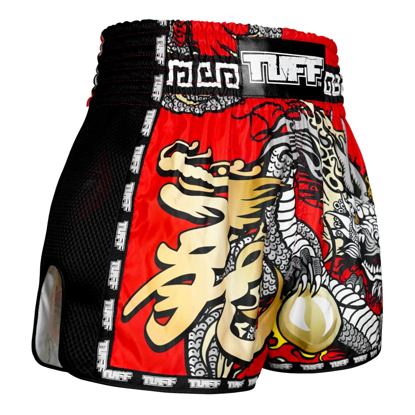 MSC116 TUFF Muaythai Shorts Retro Style Red Chinese Dragon - Image 4