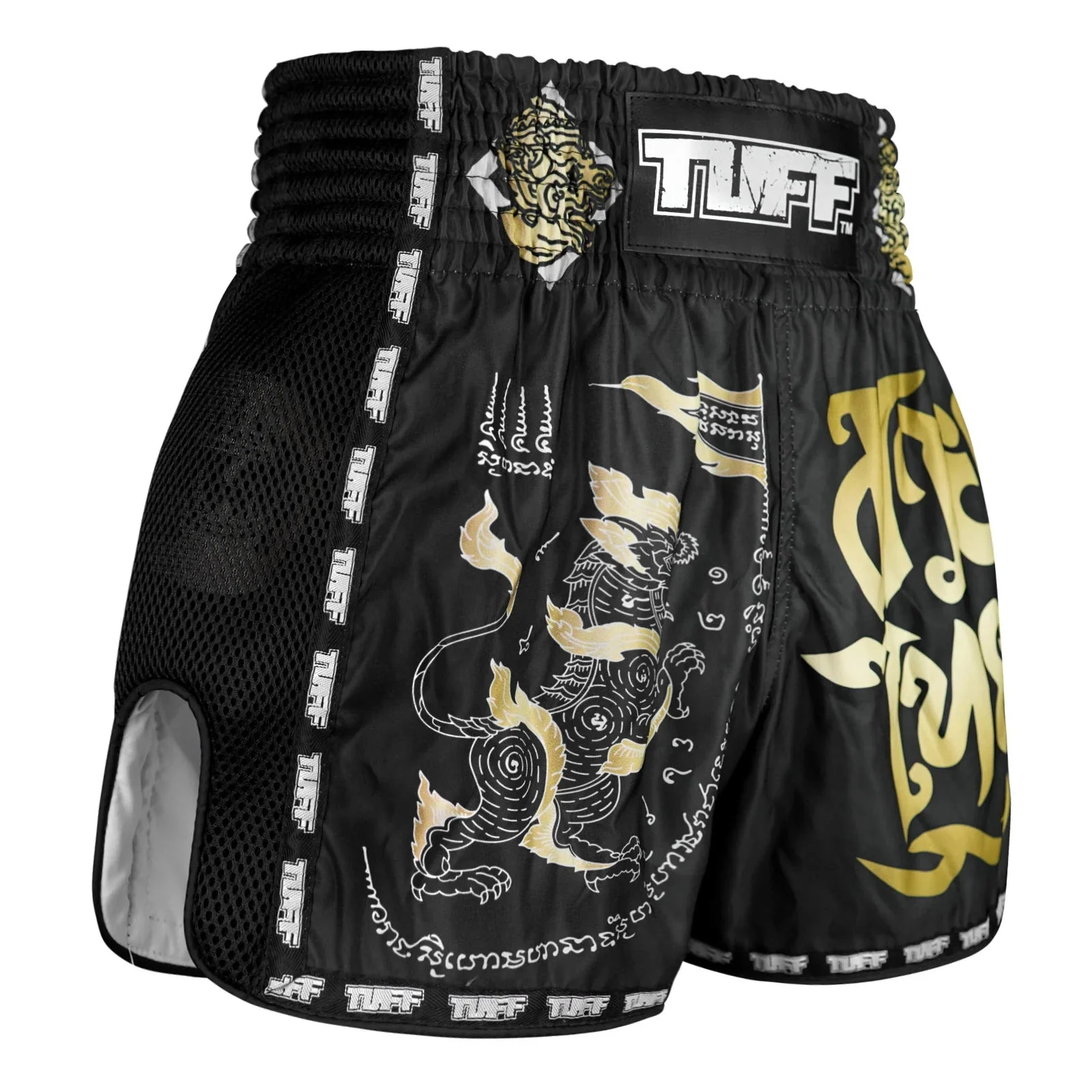 MSC117 TUFF Muaythai Shorts Retro Style Singha Yantra with War Flag - Image 4