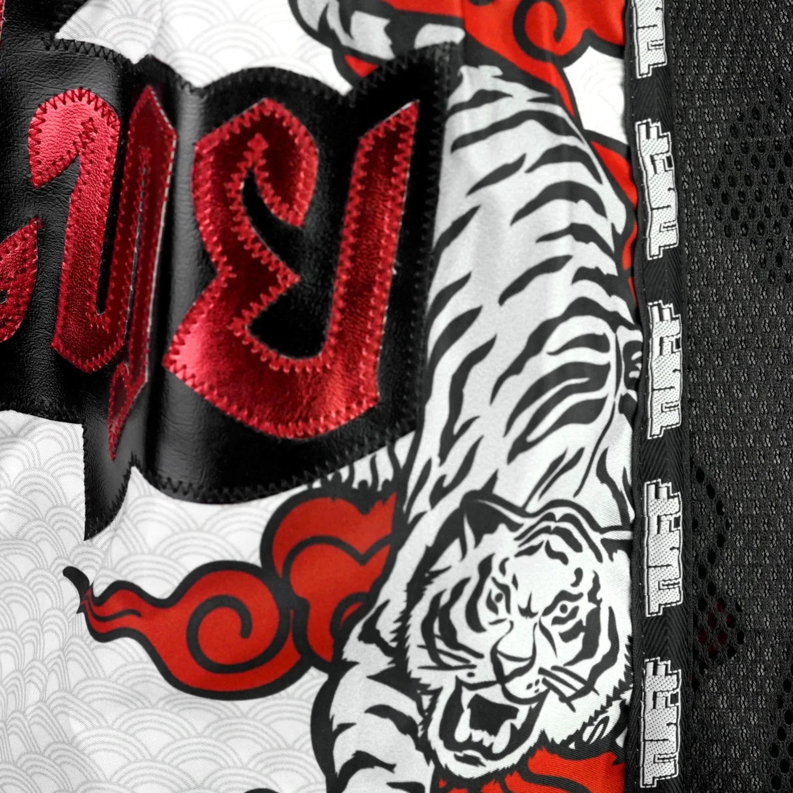 MSC121 TUFF Muaythai Shorts Retro Style White Twin Tiger - Image 5