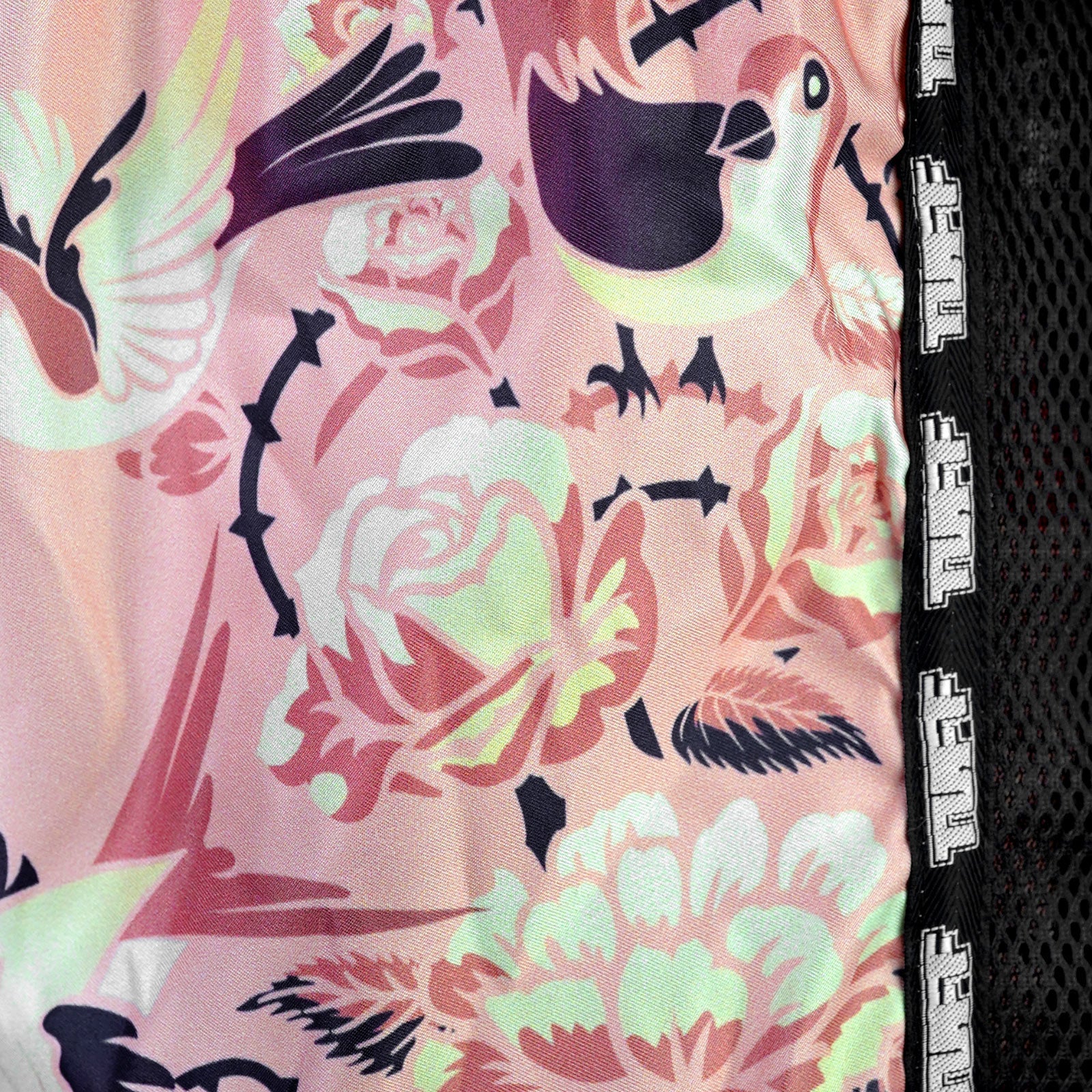 MSC123 TUFF Muaythai Shorts Retro Style Pink Birds With Roses - Image 5