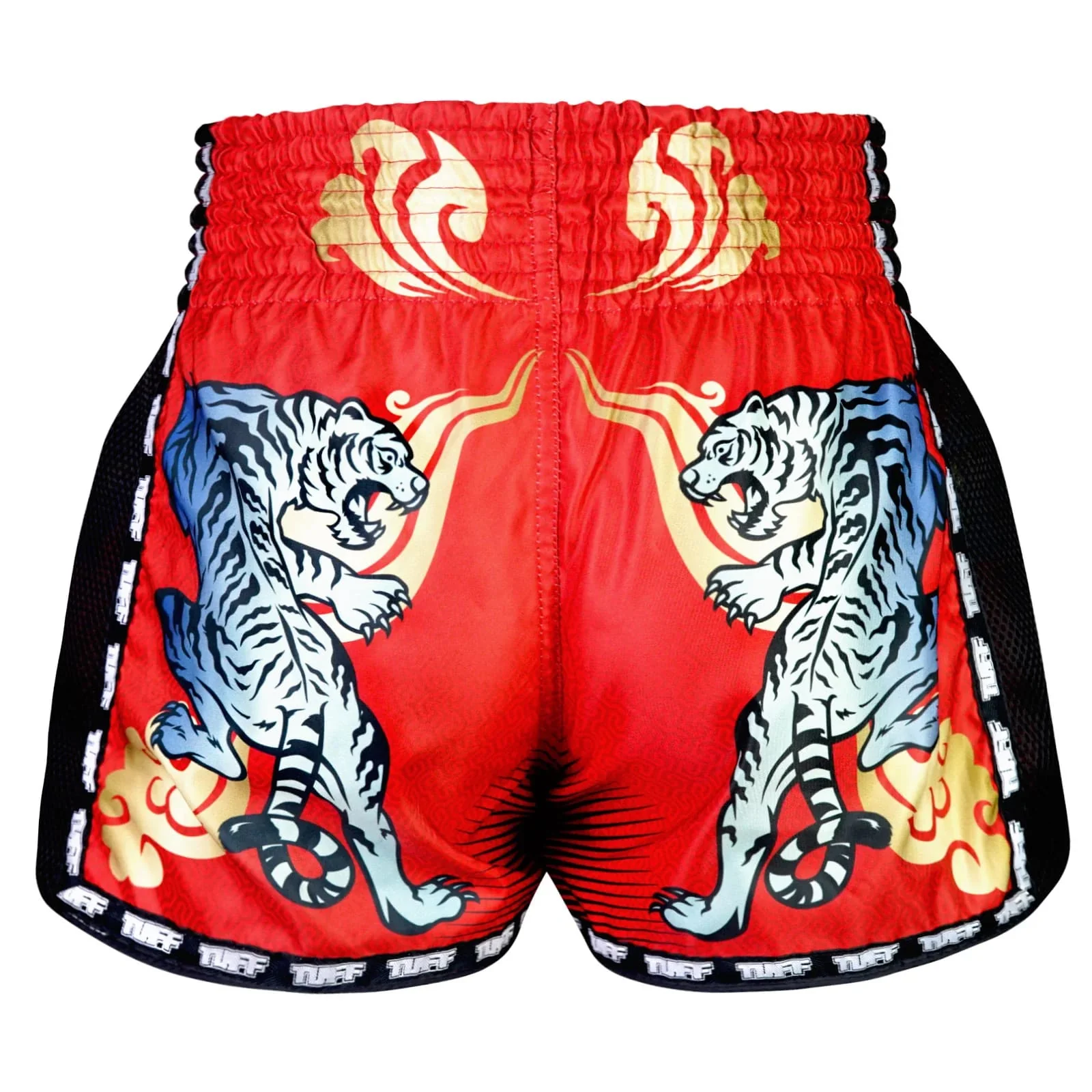 MSC126 TUFF Muaythai Shorts Retro Style Red Furious Tiger - Image 3