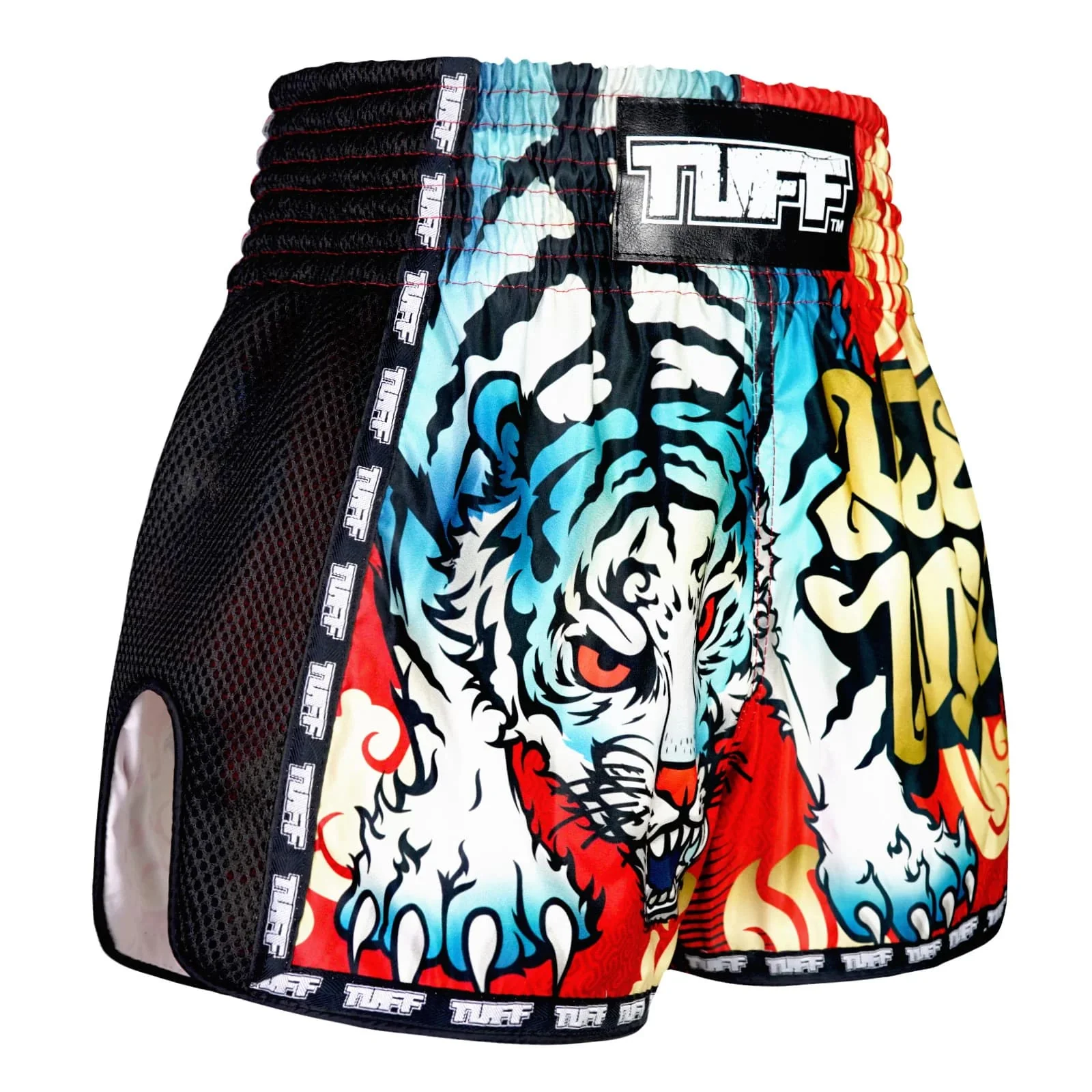 MSC126 TUFF Muaythai Shorts Retro Style Red Furious Tiger - Image 4