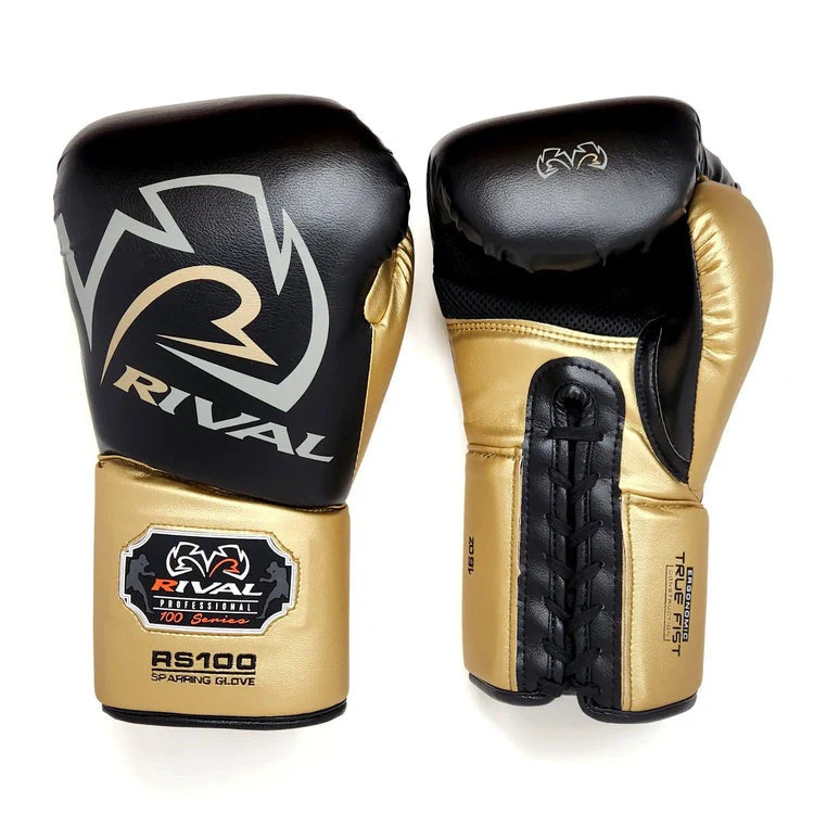 Rival RS100 Professional Sparring Gloves Black/Gold - Image 3