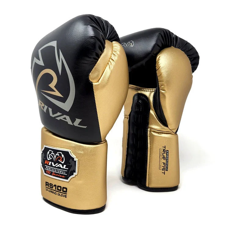 Rival RS100 Professional Sparring Gloves Black/Gold - Image 4