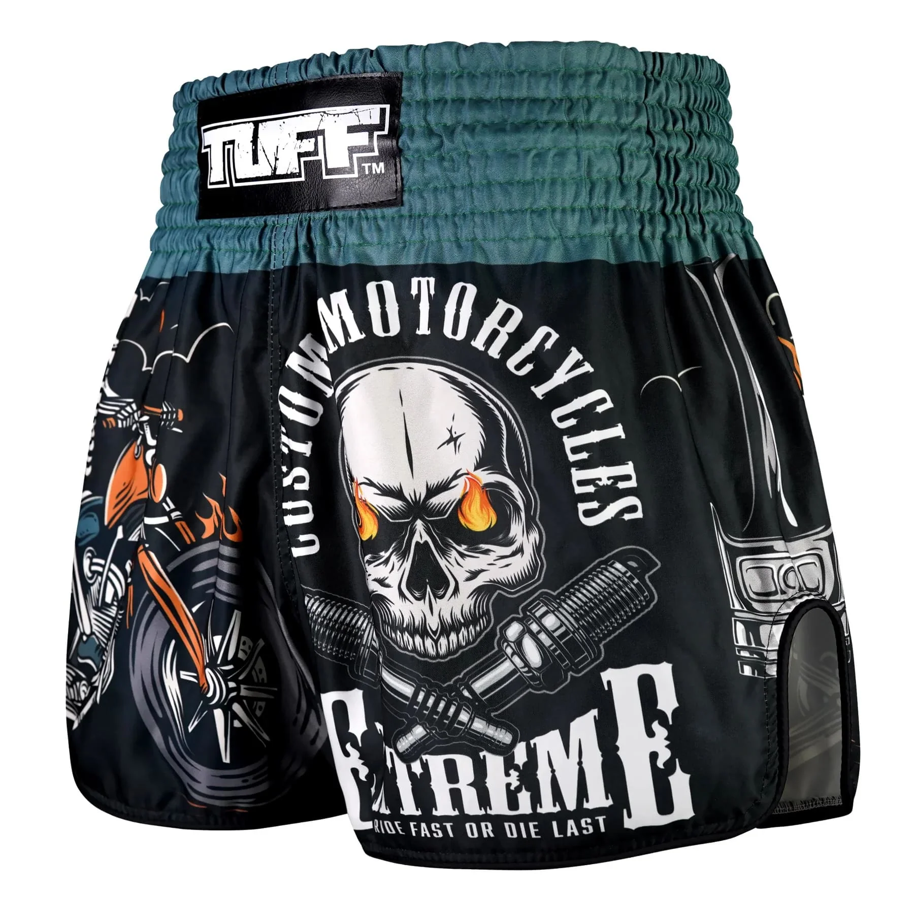 RMS109 TUFF High-Cut Retro Muaythai Shorts The Skull Rider - Image 2