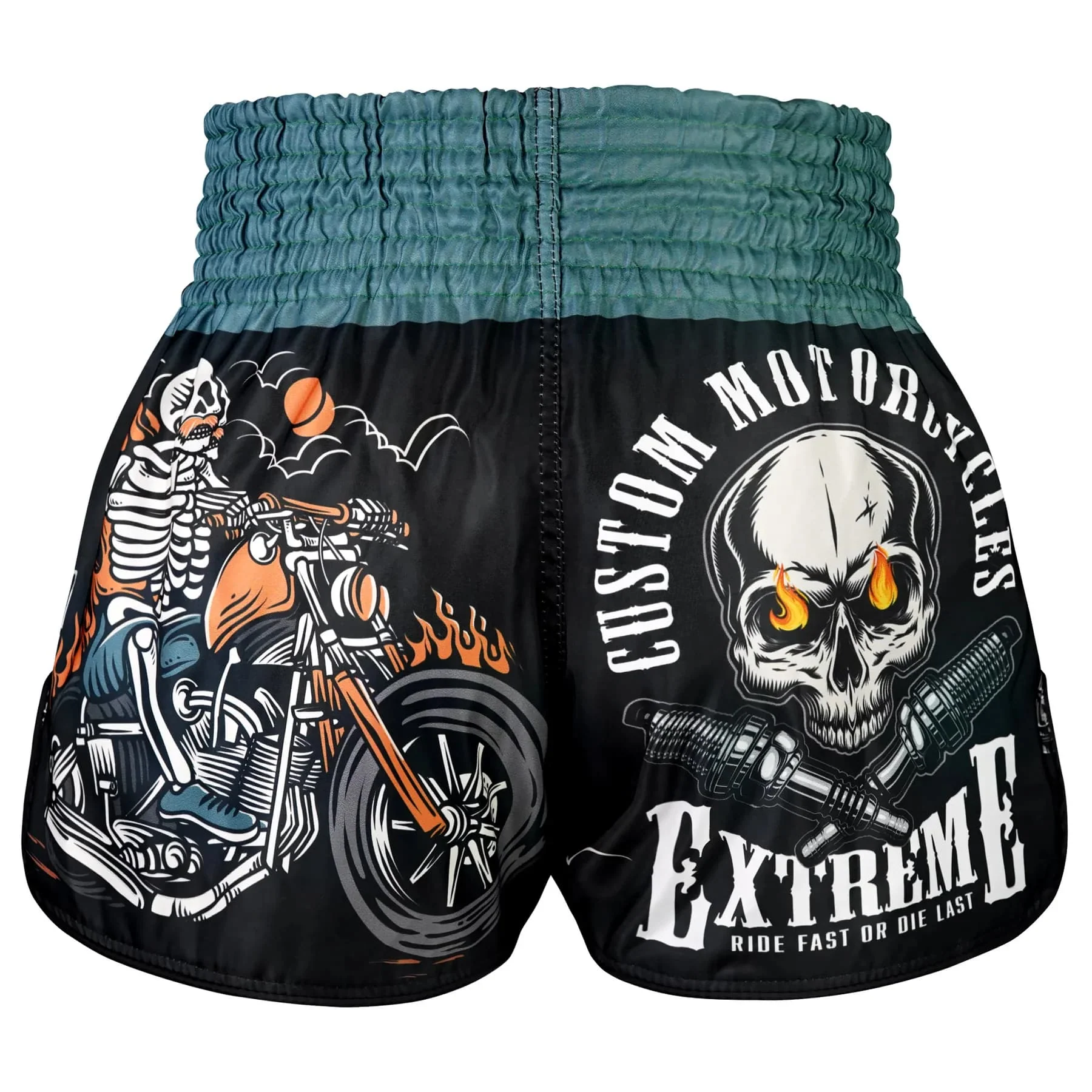 RMS109 TUFF High-Cut Retro Muaythai Shorts The Skull Rider - Image 3