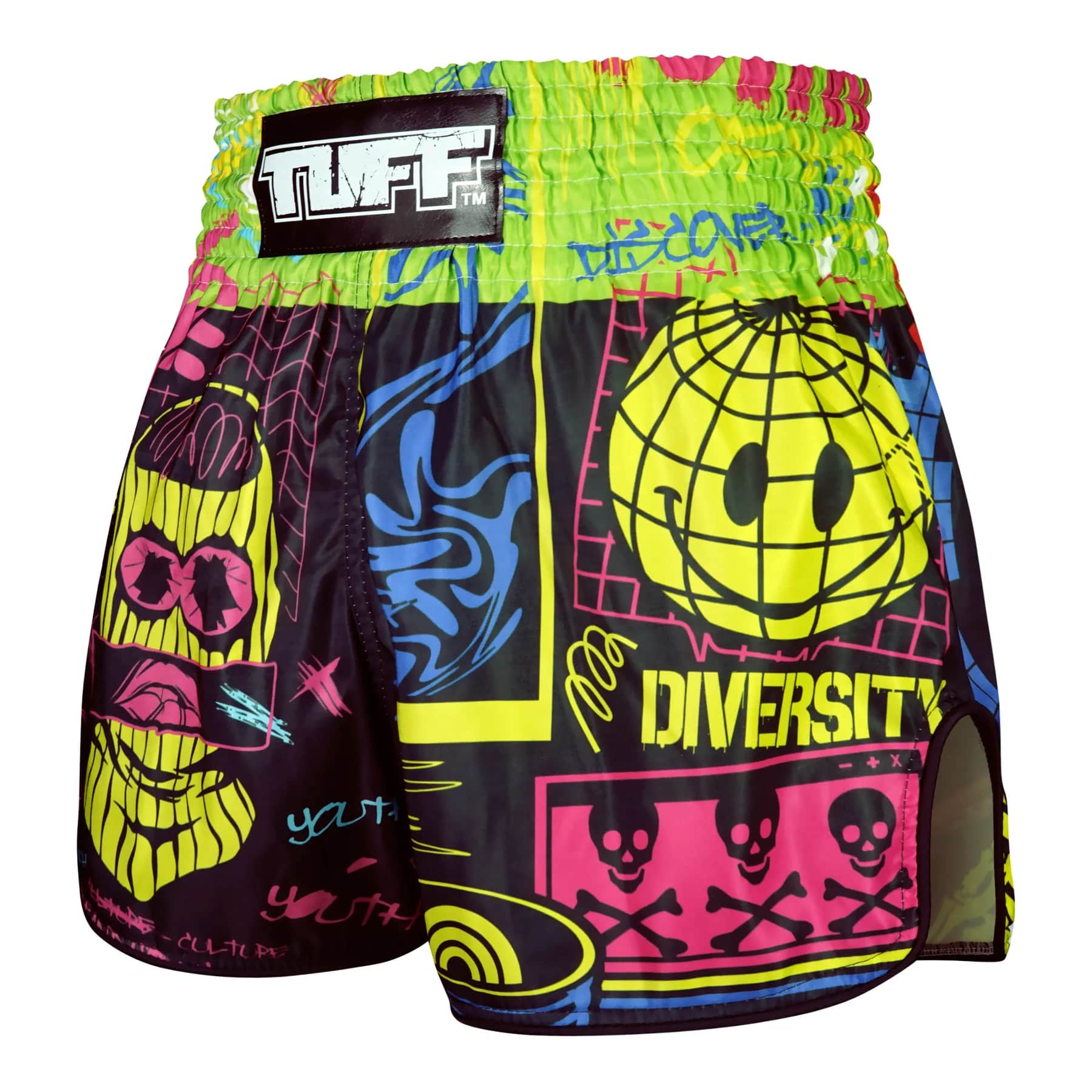 RMS119 TUFF High-Cut Retro Muaythai Shorts Neon Graffiti - Image 2