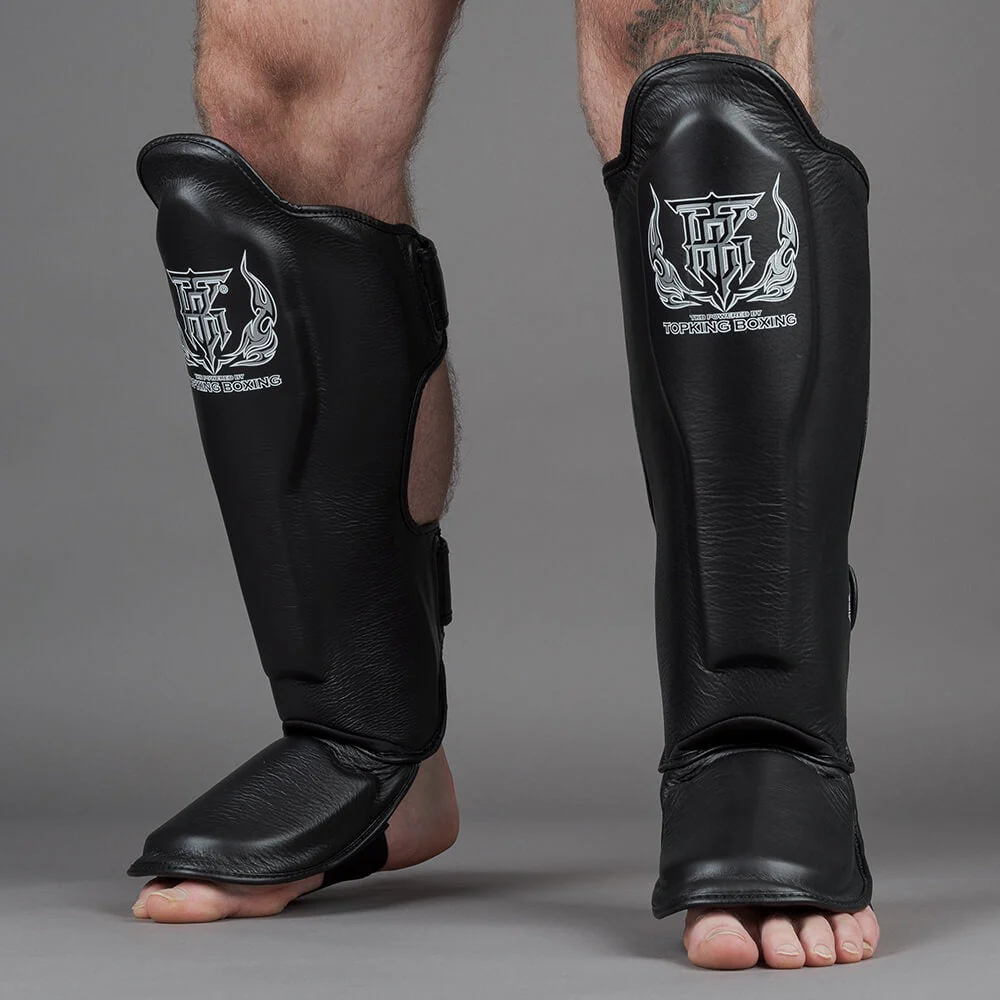 Top King TKSGP-GL Pro Leather Shin Guards Black - Image 4