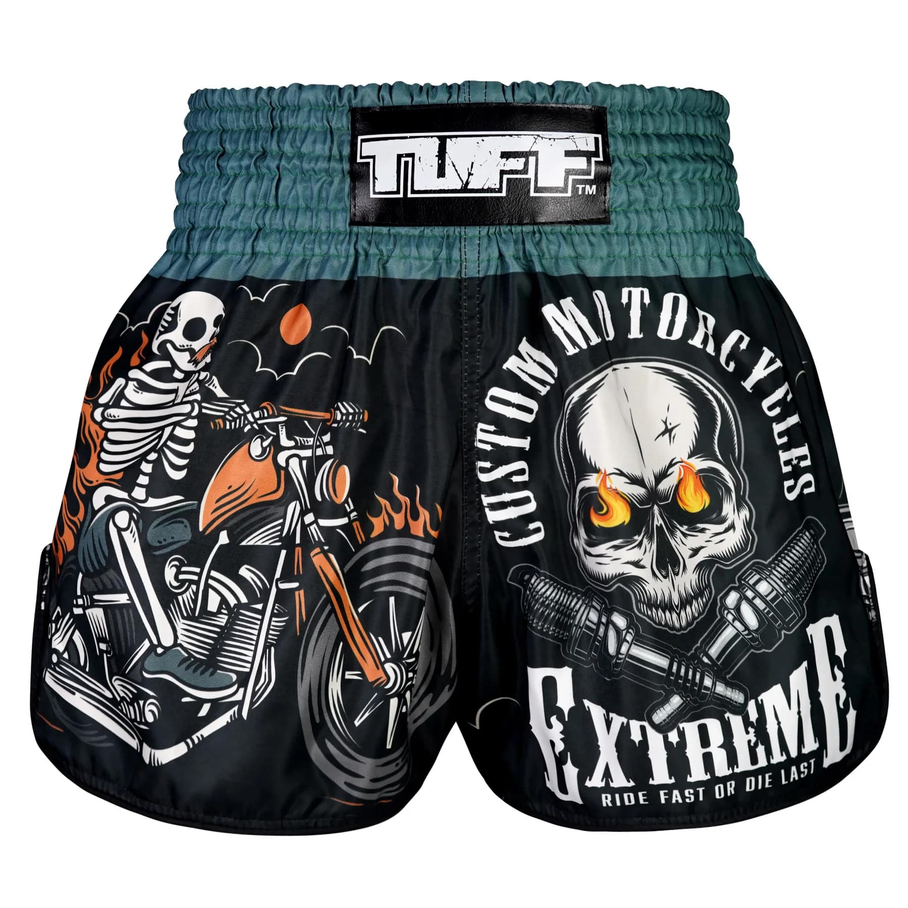 TUFF High-Cut Retro Muaythai Shorts - RMS109 - The Skull Rider - Image 3