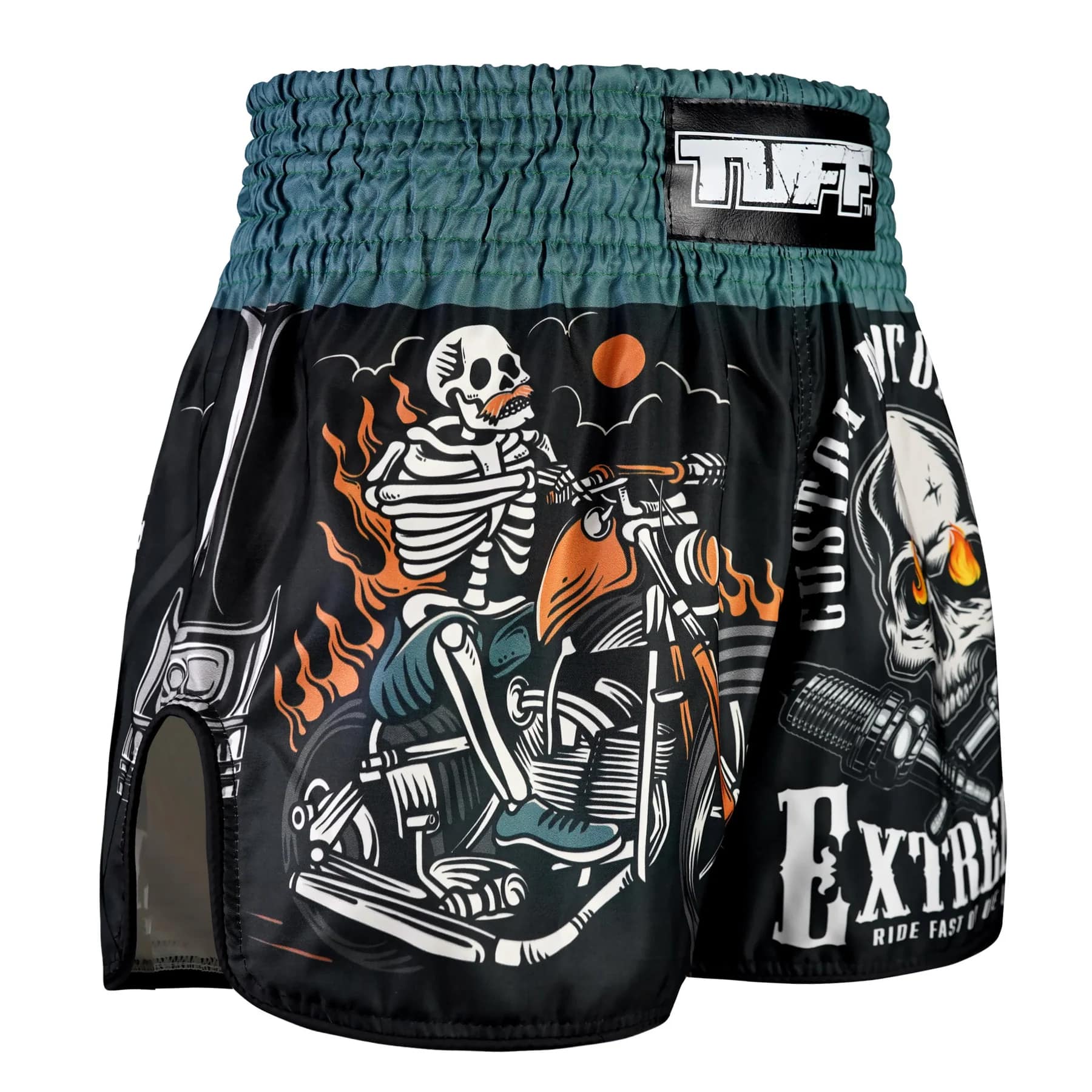 TUFF High-Cut Retro Muaythai Shorts - RMS109 - The Skull Rider - Image 4