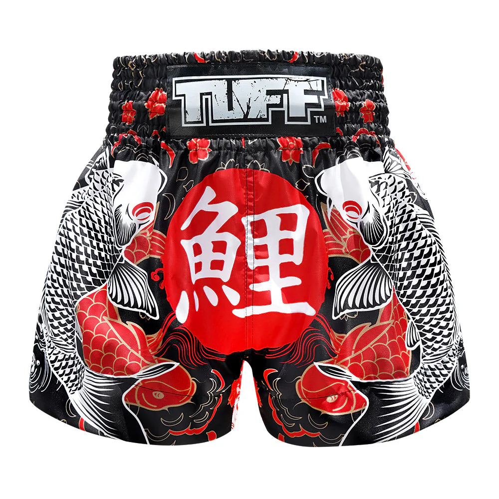 TUFF Muay Thai Shorts - MS638 - Black Japanese Koi Fish - Image 3