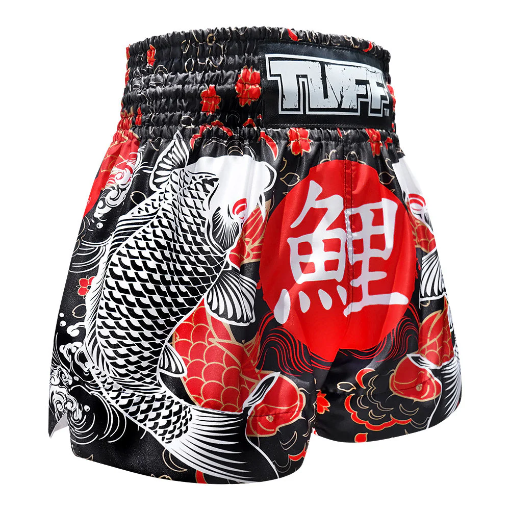 TUFF Muay Thai Shorts - MS638 - Black Japanese Koi Fish - Image 4