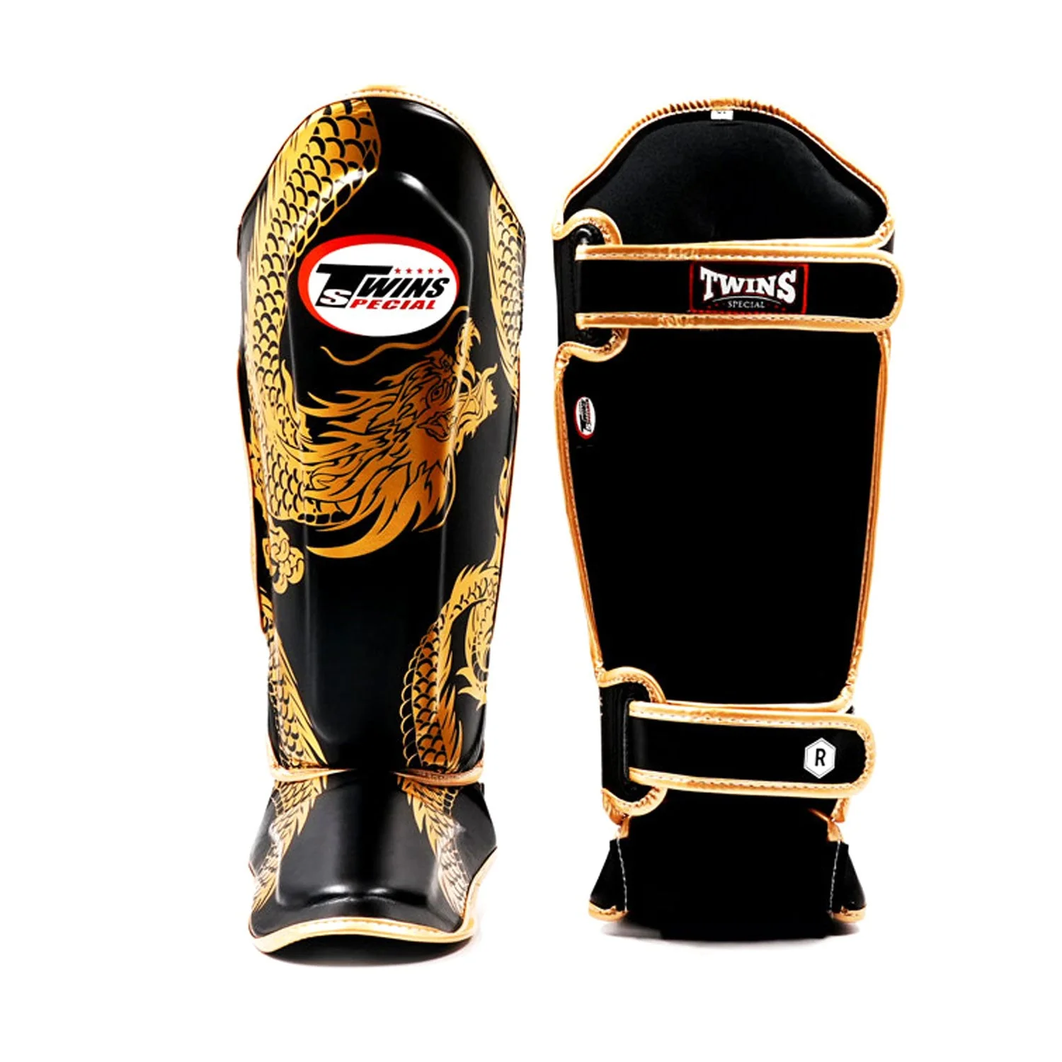 Twins Special FSGL10-49 Leather Shin Pads - Dragon Black-Gold - Image 2