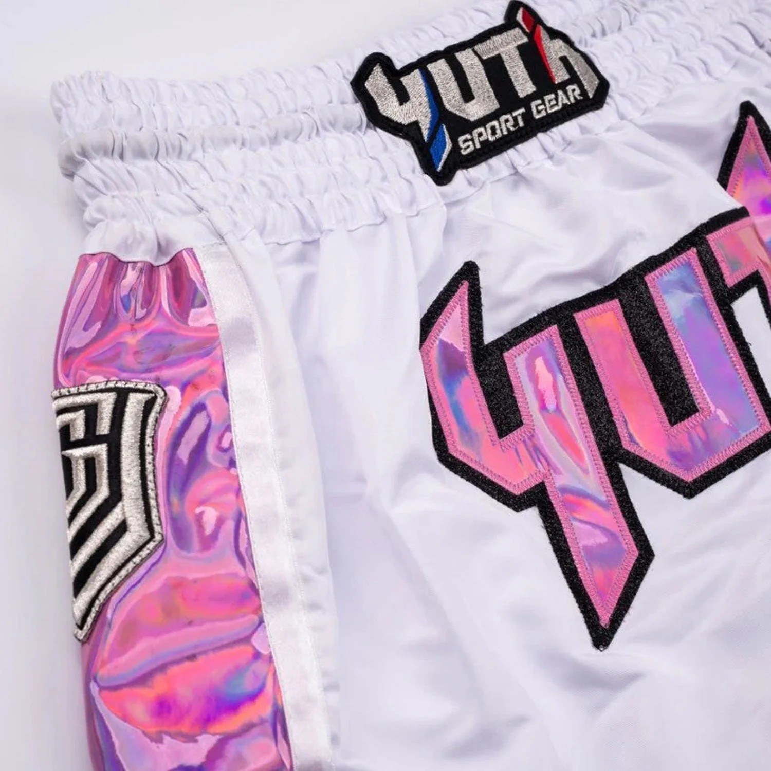 Yuth Hologram Muaythai Shorts White-Pink - Image 2